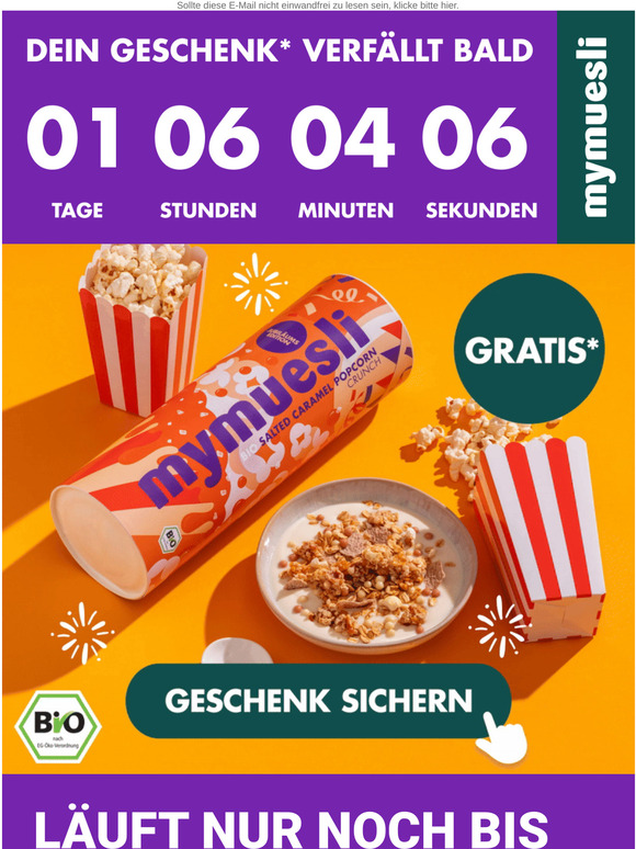 Letzte Chance auf gratis* Popcorn-Müsli🍿