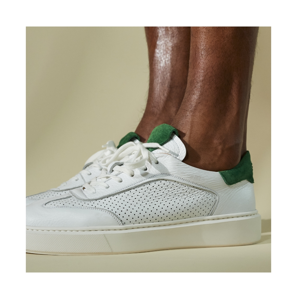 arraso white white trainers with green suede trim