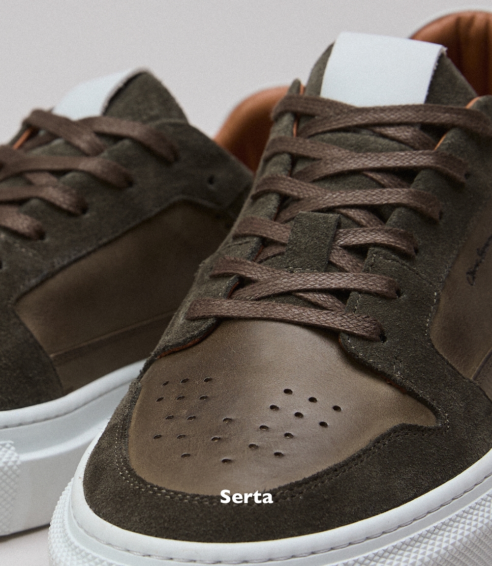 serta khaki hand finished calf leather cupsole trainers