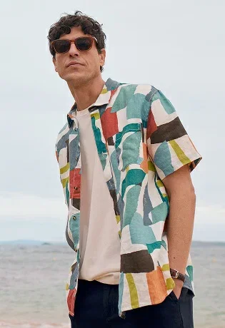 Model wearing Men's Sailor Shirt With Crew Neck