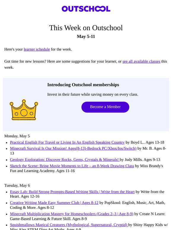 This week on Outschool: Classes your learner may like