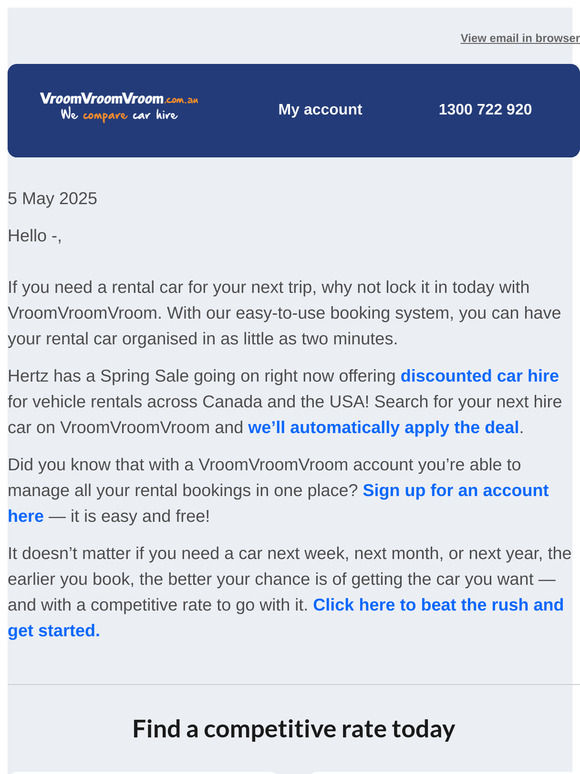 Hertz Spring Sale on Canada and USA rentals