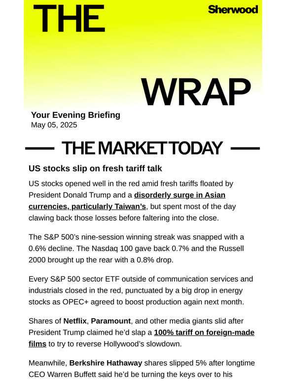 US stocks slip on fresh tariff talk