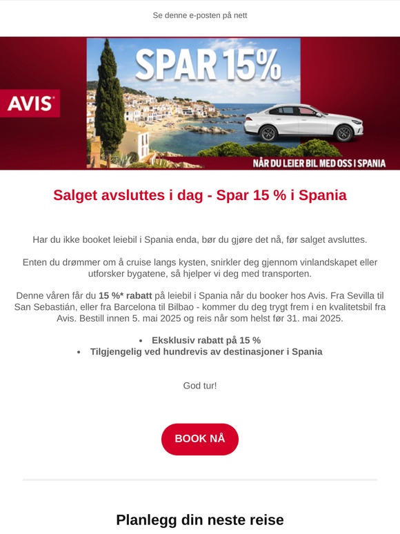 Siste sjanse! Rabatt på leiebil i Spania