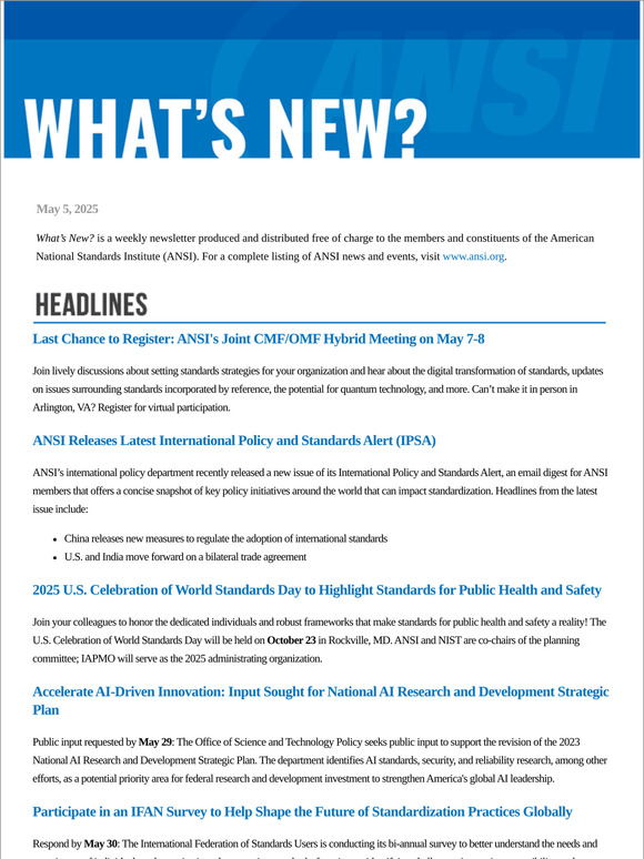 ANSI What's New May 5, 2025