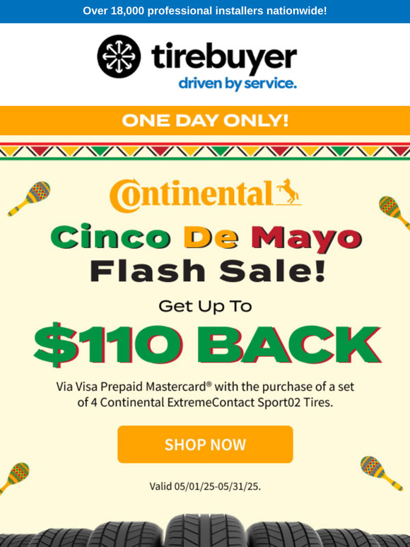 💥 Flash Sale! $110 off Continental Tires this Cinco De Mayo