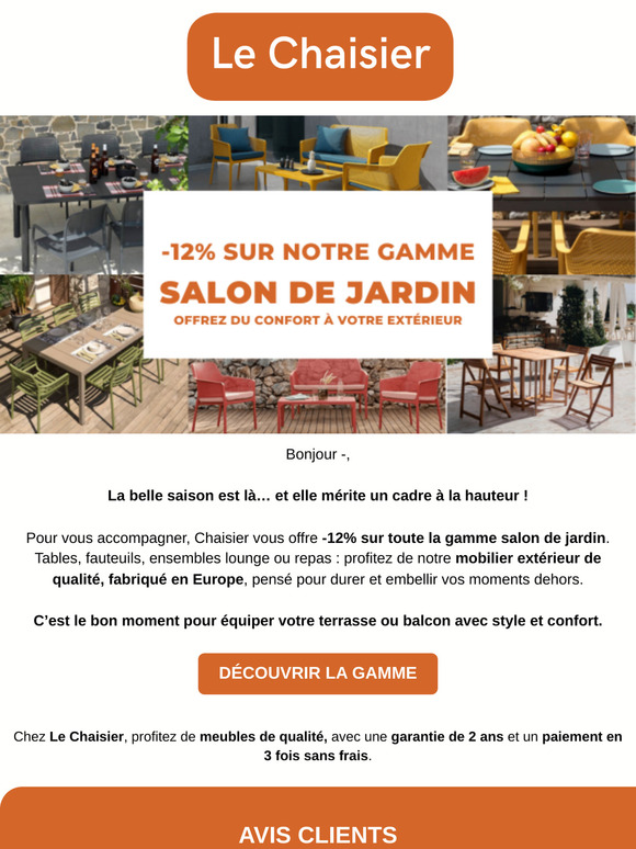 —, -12% sur votre salon de jardin !