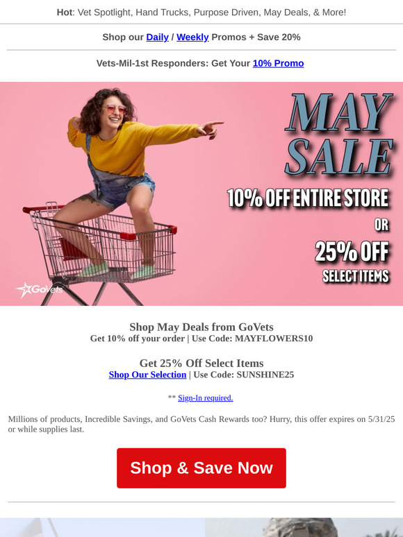 May Deals that Honor Service — Shop & Save Today! | Save 10%-25% + Free Shipping