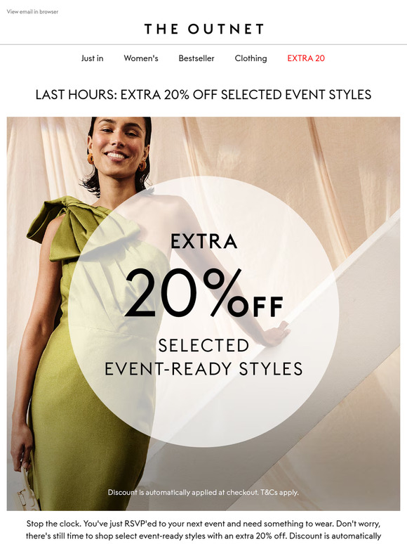 Act fast! Last chance for select event styles at an EXTRA 20% off