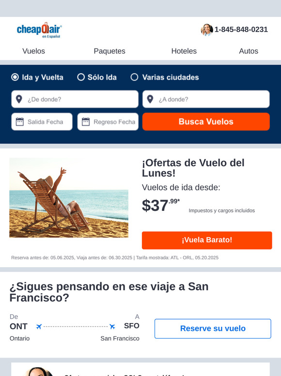 ✈¡Ofertas de Vuelo del Lunes! Vuela de Ida desde $37.99