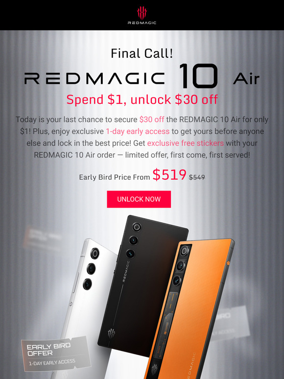 ⏰ Last Call: $/€30 Off REDMAGIC 10 Air for Just $/€1 – Ends Soon!