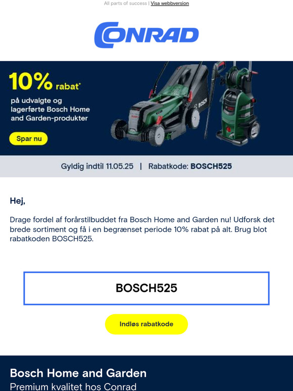 10% rabat på udvalgte og lagerførte Bosch Home and Garden-produkter