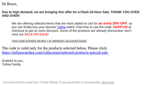 CORRECTION: Expiration date May 7 at midnight.