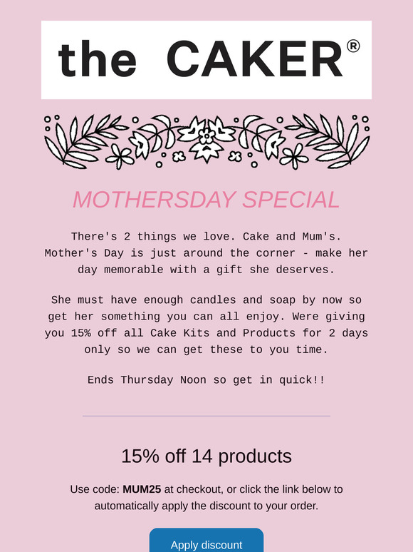 15% off for Mothers Day