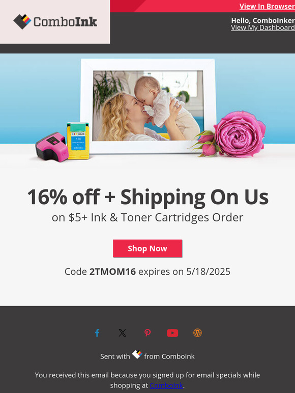 Your  ink order with 16% off is ready now.