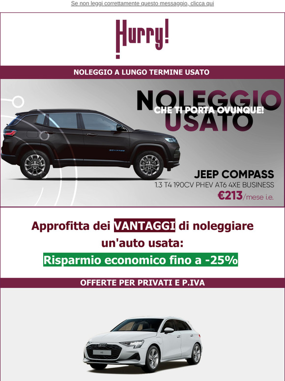 💲FINO al -25% sul NOLEGGIO DI UN' AUTO USATA🚘: Compass, Serie 3, A3, e tante altre!