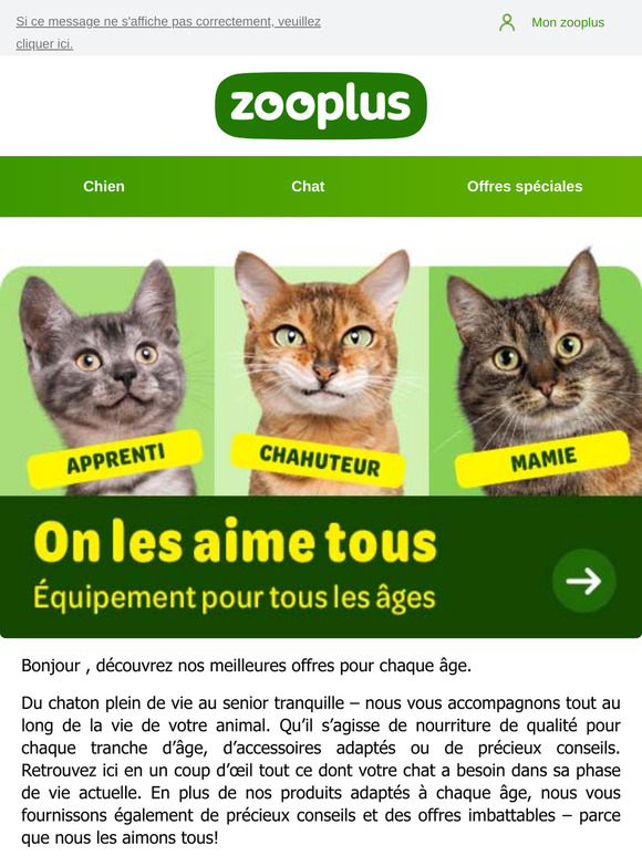 Du chaton au senior : ils ne manquent de rien.