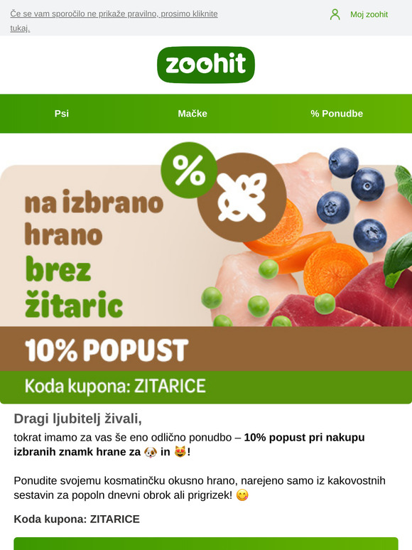 10% popust na izbrano hrano brez žitaric! 🌿