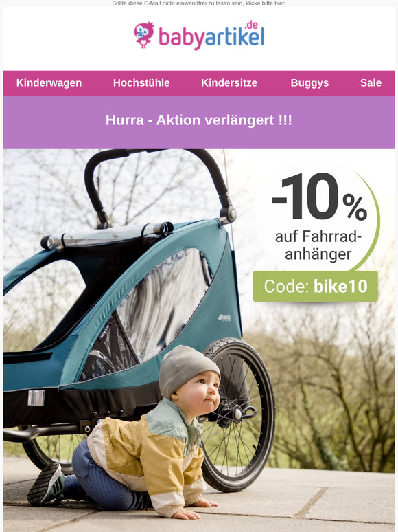 Aktion verlängert: 10% Rabatt auf alle Fahrradanhänger