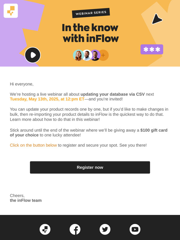 Webinar Sign Up (1 Week Reminder) |  inFlow: Update Database via CSV