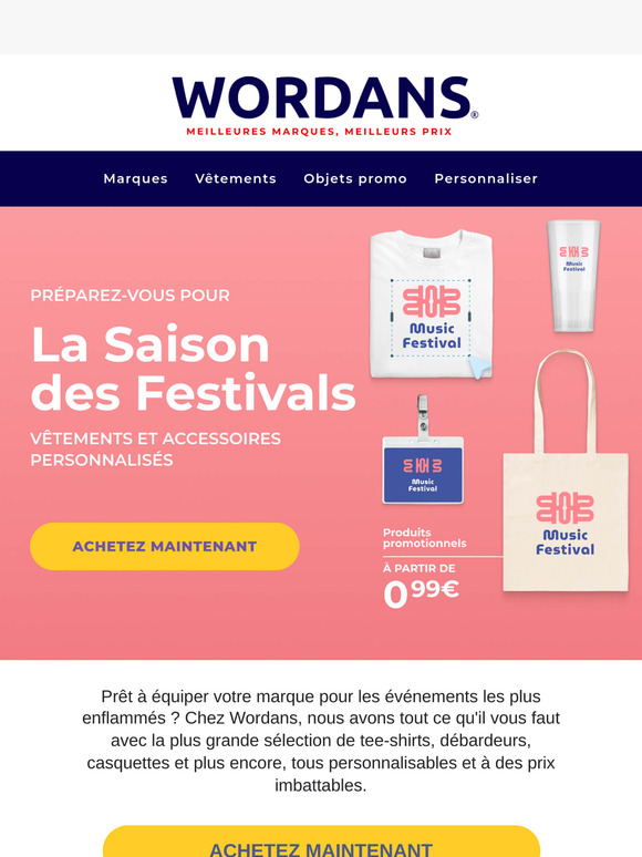 🎤 Saison des festivals : créez votre merch personnalisé dès 0,99 € !