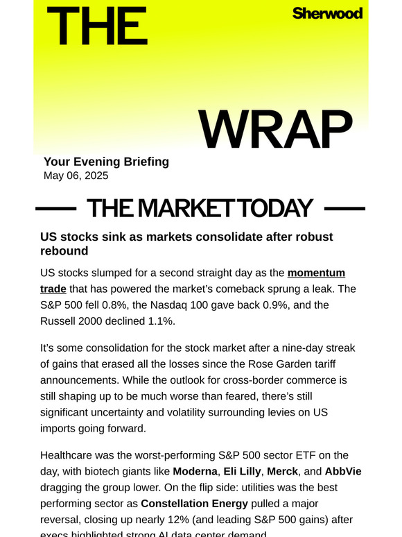 US stocks sink as markets consolidate after robust rebound