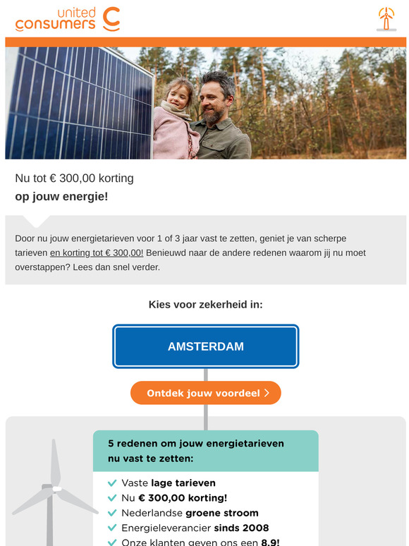 5 redenen om je energietarieven in AMSTERDAM vast te zetten: ❶ tot E 300,00 korting ❷ 1 of 3 jaar zekerheid ❸ groene stroom! Bekijk ze allemaal