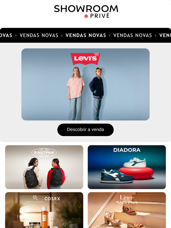 LEVI'S® KIDS, ROXY, EASTPAK e 8 novas vendas online hoje