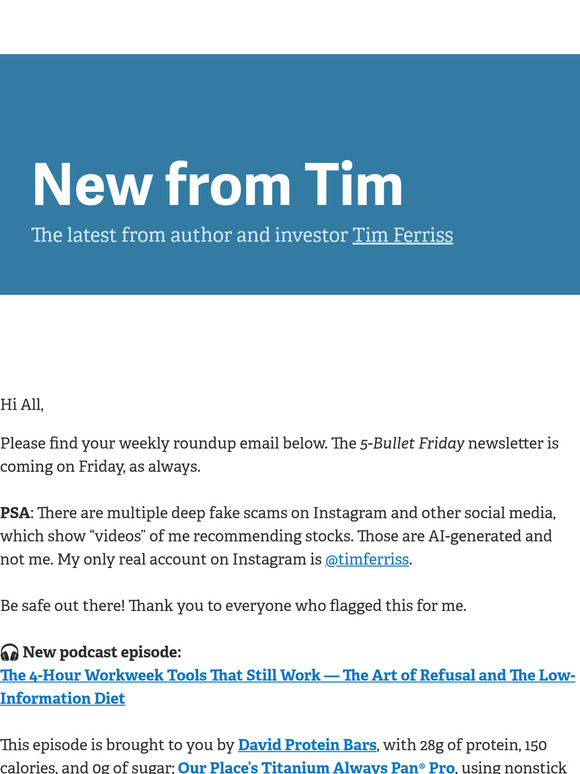 New from Tim — "How to Protect Your Time and Sanity — Lessons from The 4-Hour Workweek"