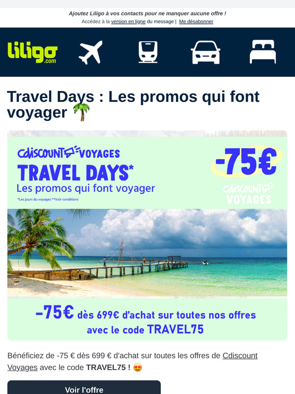 TRAVEL75 : votre code valable pour économiser 75 € sur vos vacances  ☀️