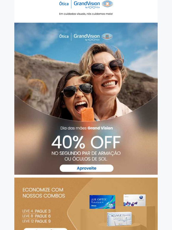 Dia das Mães GrandVision: 40% OFF no segundo óculos