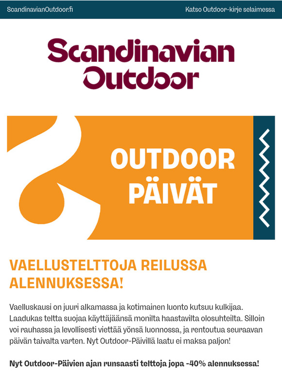 Vaellustelttoja jopa -40% alennuksessa!