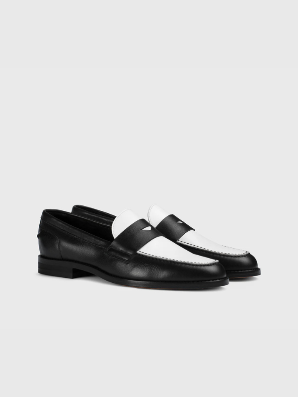 Two-tone black and white leather loafer