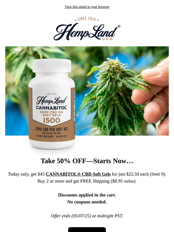 50% Off CBD Soft Gels—Starts Now