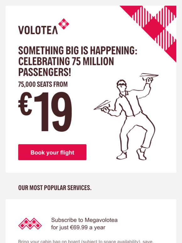 75 million passengers and counting! Fly from €19 🎉