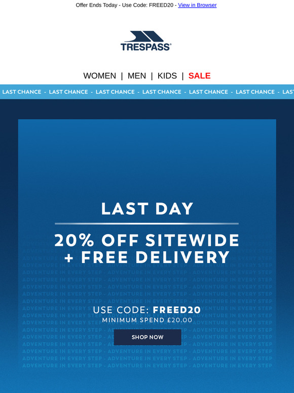 Last Chance | Free Delivery + 20% Off
