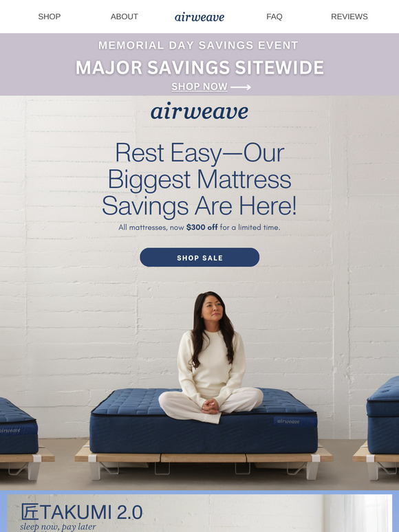 Unlock $300 Off the Takumi 2.0 Mattress!