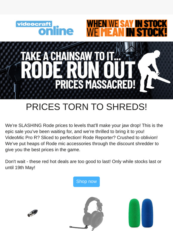 Prices Smashed Up in our Rode Run Out Sale!