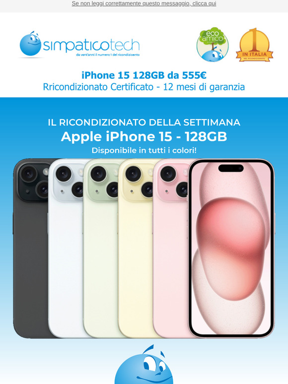 iPhone 15 Ricondizionato Certificato con Garanzia 12 mesi da 555€