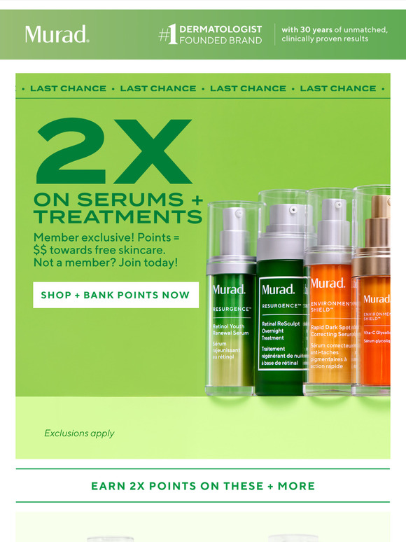 Final chance ‼️ 2x points on Serums + Treatments