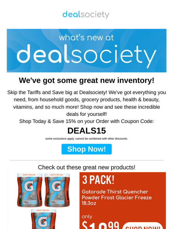 Save 15% on these Great new Deals at DealSociety!