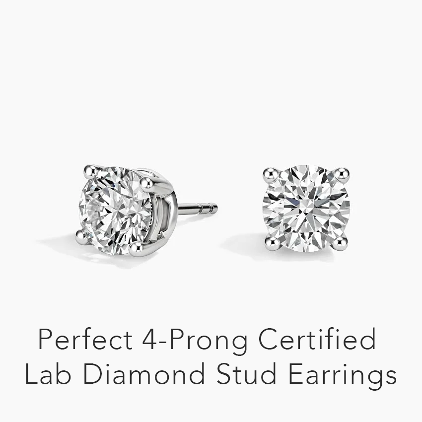 Perfect 4-Prong Certified Lab Diamond Stud Earrings