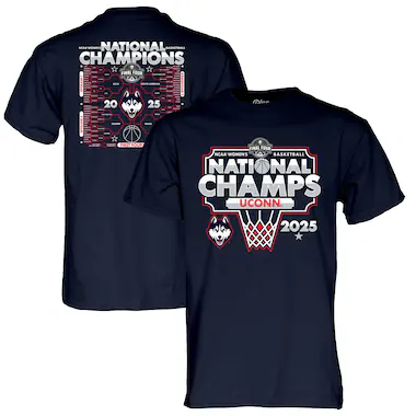 Men's Blue 84  Navy UConn Huskies 2025 NCAA Women's Basketball National Champions Bracket T-Shirt