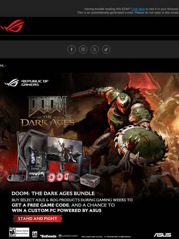 Get your Free DOOM: The Dark Ages with ROG!