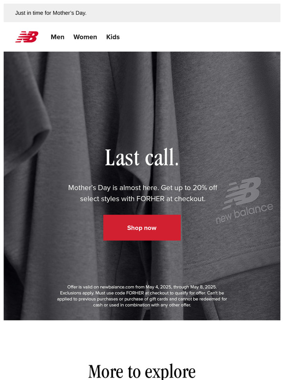 Last day for up to 20% off select styles