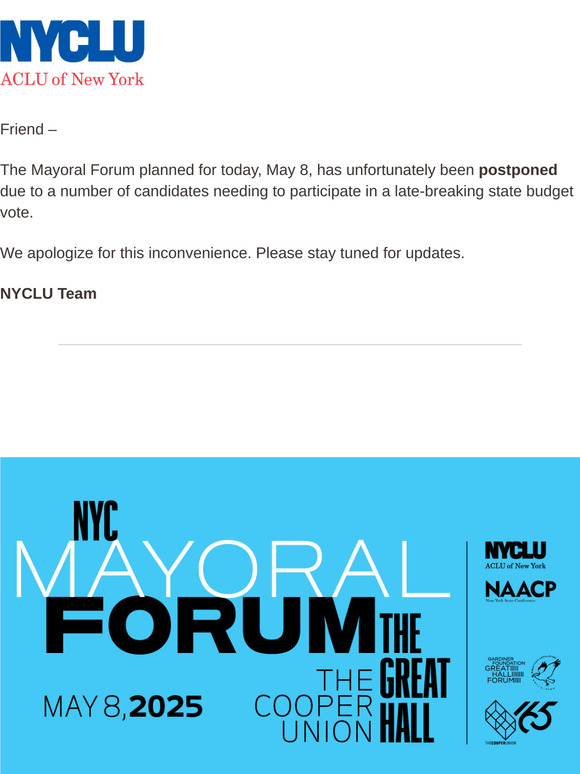 POSTPONED: Today's NYC Mayoral Forum