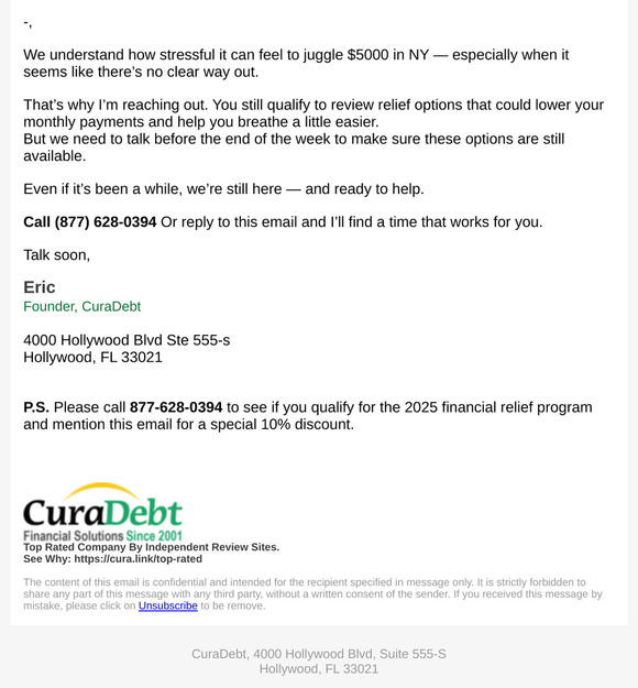—, One quick call this week could ease the weight of your $
