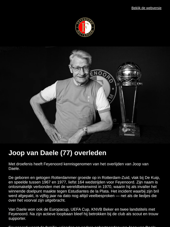 Feyenoord-icoon Joop van Daele (77) overleden