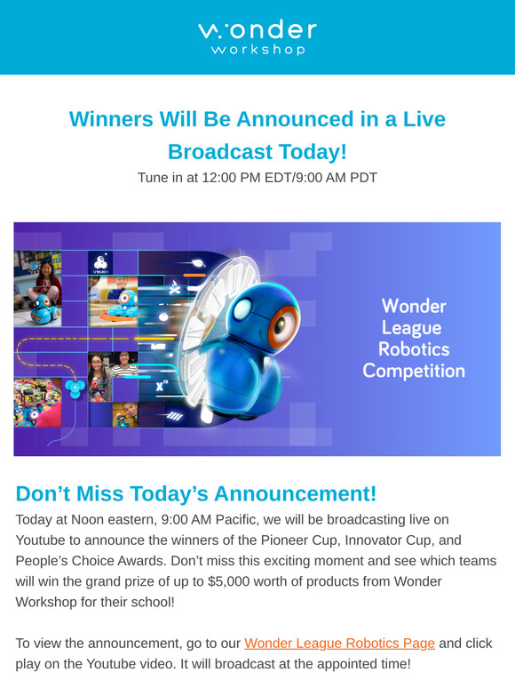 🏆 Tune In Today to the Wonder League Winners Announcement!