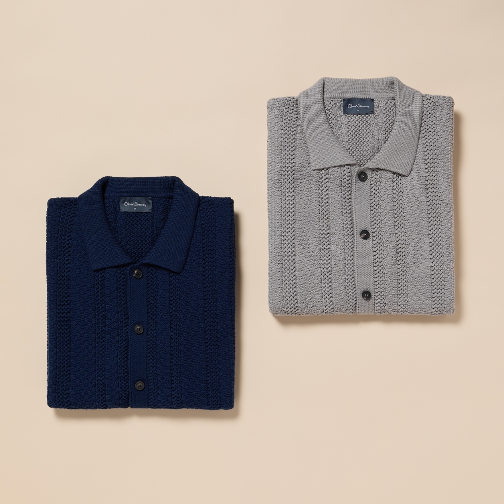 holmfirth navy and grey knitted shirts